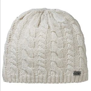 New North Face beanie white, fuzzy, cable knit